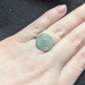 Silver Tone Clear Rhinestone Round Statement Ring - size 6